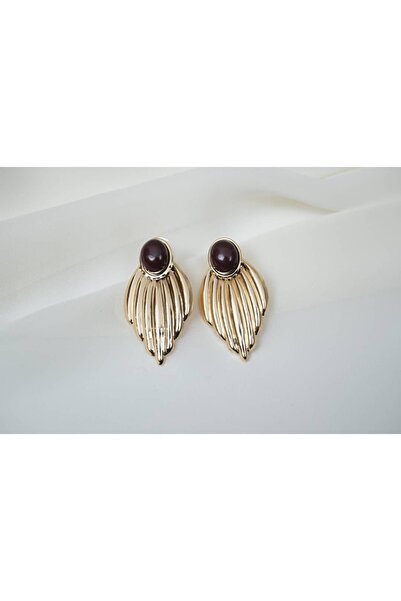 ATELİER TUĞBA أقراط ذهبية على شكل ورقة شجر مرصعة بالأحجار الكريمة BKP077