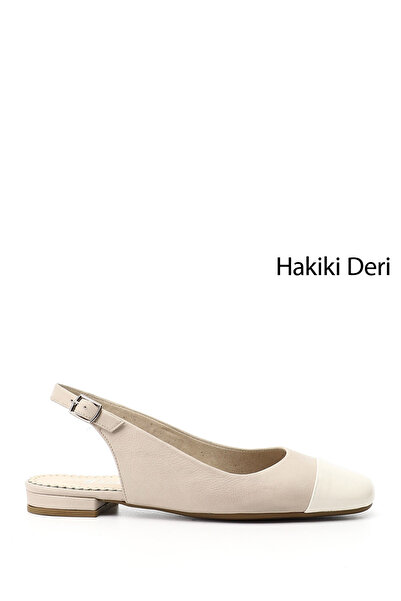 GÖNDERİ(R) Women's Beige Open Back Genuine Leather Ballerinas