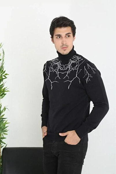 BLACK MODBLACK Eli̇zya Printed Full-Neck Long Sleeve D Woven Knitwear - Black...