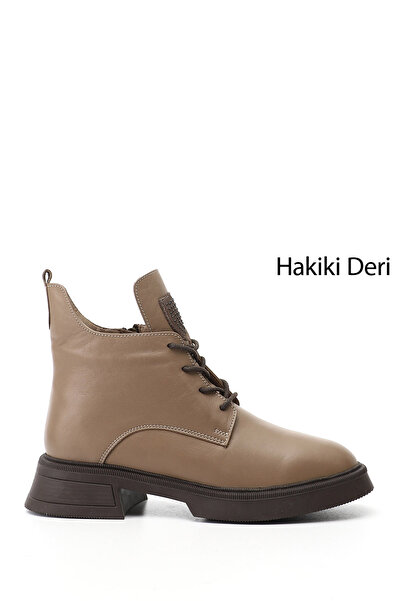 GÖNDERİ(R) حذاء نسائي من جلد المنك الأصلي ذو نعل سميك وسحاب