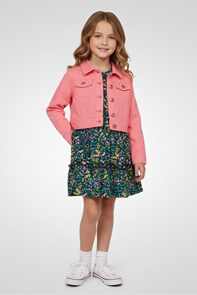 NANETTE LEPORE طقم مكون من قطعتين للبنات الصغيرات، فستان مزهر وجاكيت جينز، مت...