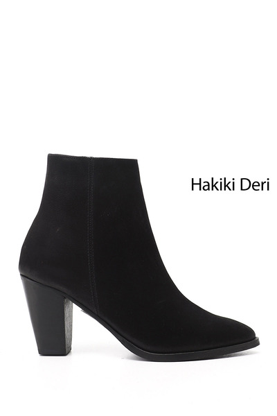 GÖNDERİ(R) Women's Black Nubuck Zippered Pointed Toe Genuine Leather Boots