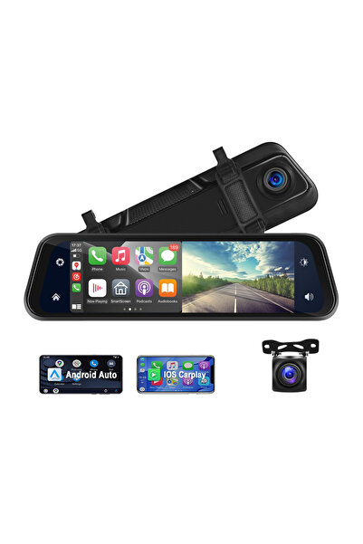 TARÇIN 9.66'' CarPlay & Android Auto Dikiz Aynası– 2K Ön ve 1080P Arka Kamera...