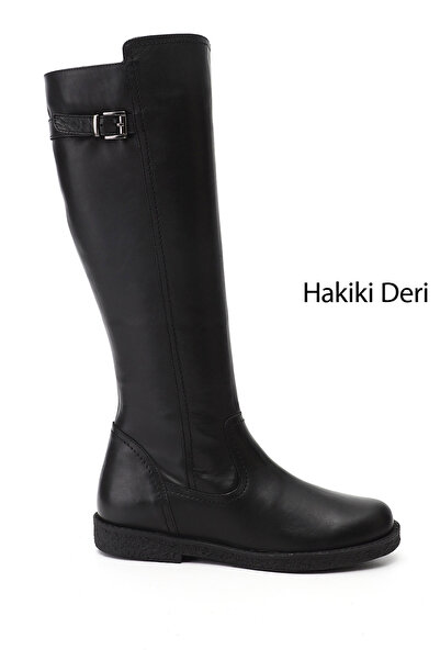 GÖNDERİ(R) Cizme negre de damă, cu fermoar, talpă din cauciuc, din piele natu...