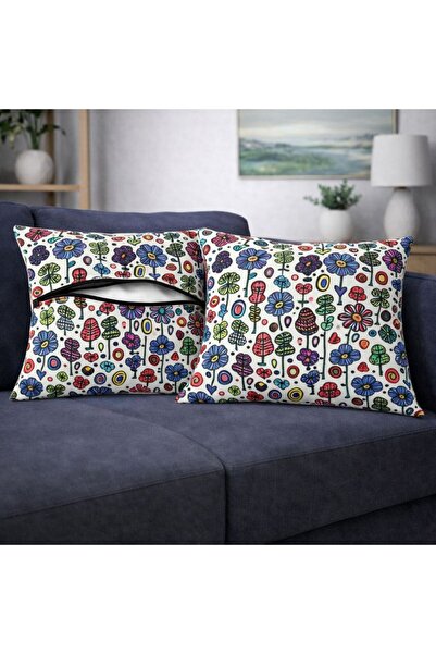 Eys غطاء وسادة قطني رقمي ذو وجهين - مبطن بسحاب مخفي (43×43 سم) مجموعة من قطعتين