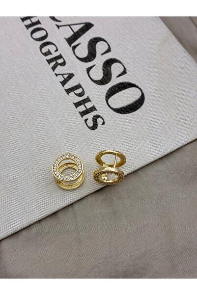 Hedef Bijuteri Zircon Stone Gold Color Double Ring Design Modern Earrings Cm14