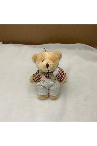 Bukle İplik Cute Plush Teddy Bear Keychain - Bag Ornament with Plaid Detailed Linen Overalls for Girls & Boys Model Options