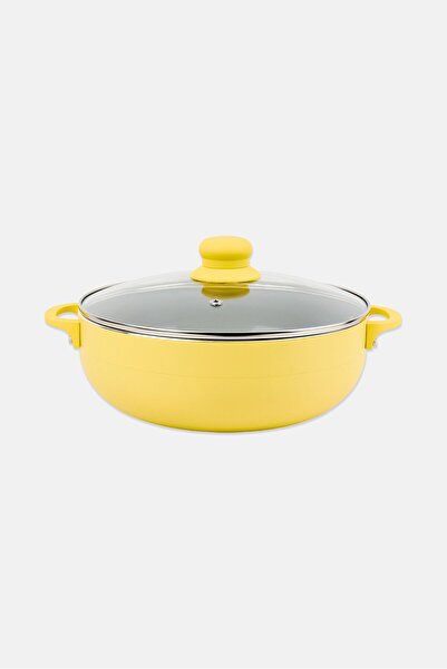 Alpine Cuisine Ceramic Coated Non-Stick Caldero With Lid, Yellow
