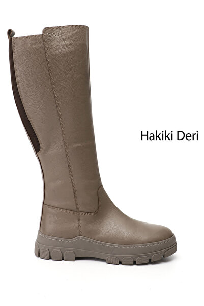 GÖNDERİ(R) Women's Mink Floater Zippered Rubber Sole Genuine Leather Boots