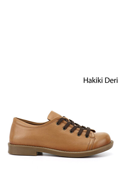 GÖNDERİ(R) Women's Tan Lace-Up Genuine Leather Sneaker