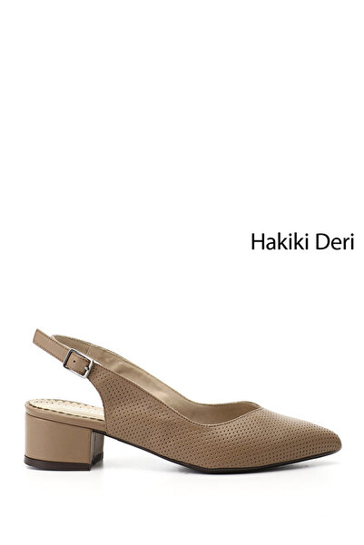 GÖNDERİ(R) Women's Mink Thick Heeled Open Back Genuine Leather Shoes