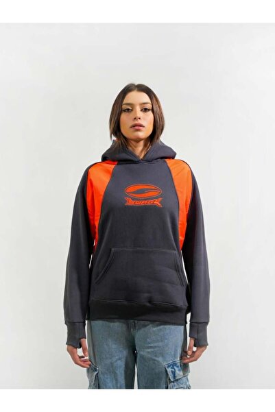 SWAG Stylish hoodie with colored sides and a finger cut - Grey