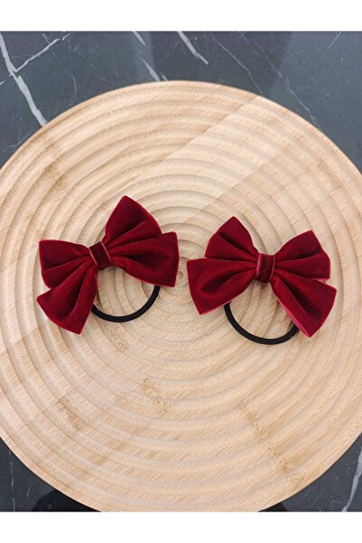 MutluBiDünya İkili Bordo Renk Lastikli Kadife Toka