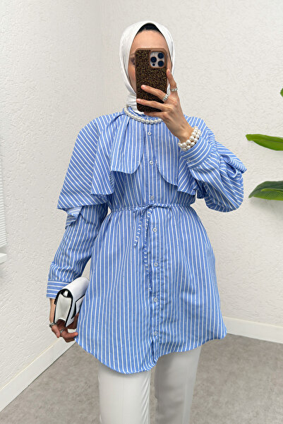 Salih Çelebi Stone Detailed Cape Shirt 2544 - Blue