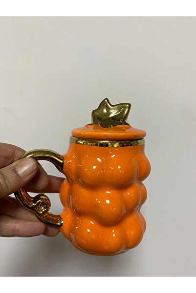 elif aksesuar Lvn Porcelain Grape Pattern Mug with Lid Orange