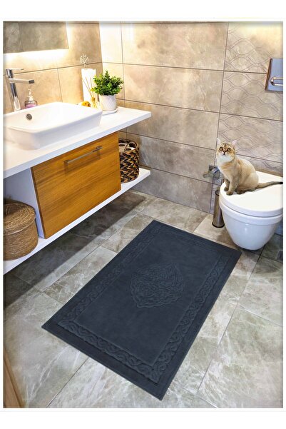 Cotton Crafty Cotton Woven Water Absorbent Bath Mat, Bathroom Rug Victoria 70 X 120 cm Anthracite