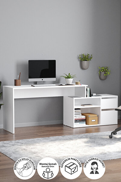 Bofigo Çalışma Masası Fonksiyonel Çalışma Masası Ofis Masası Beyaz