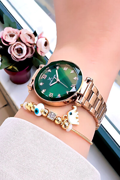 Daniel Klein Su Geçirmez Kadın Kol Saatir Rose Gold Yeşil Çelik Kordon Hediye...