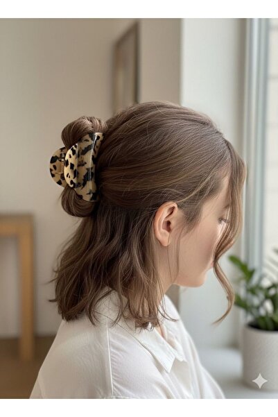 LUXENYA DESİGN Leopard Zebra and Marble Pattern Large Hair Clip Set for Women 8 cm Durable Clip