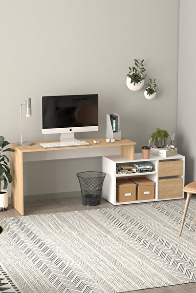 Bofigo Çalışma Masası Fonksiyonel Çalışma Masası Ofis Masası Safir Meşe-Beyaz