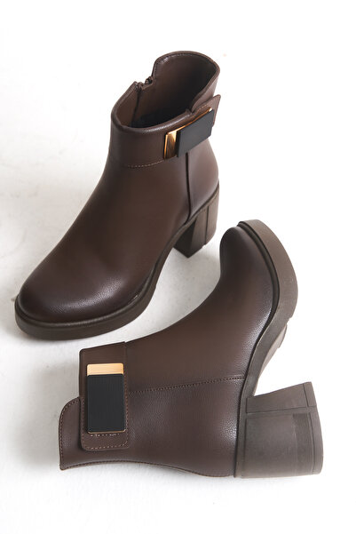 DELSOLERA Women's Dark Brown Flat Zippered Buckle Detailed Daily Comfortable Fit New Season Boots