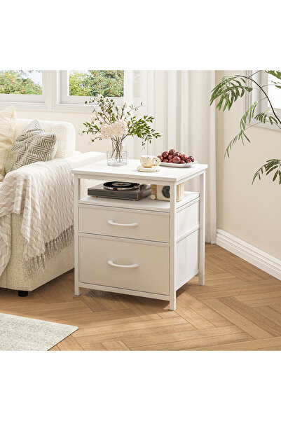 Sheinhome طاولة جانبية للسرير، منضدة ليلية بدرج قماشي، طاولة جانبية برف مفتوح، منضدة ليلية ريفية للسرير