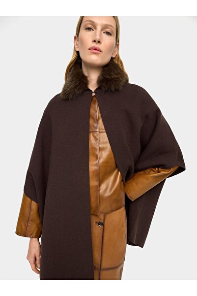 PARFOIS Yakası Kürk Efektli Örme Panço