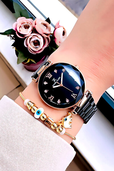 Daniel Klein Cutting Glass Original Women Wristwatch Waterproof Black Color Steel Band - Bracelet Gift Dkby2055C8