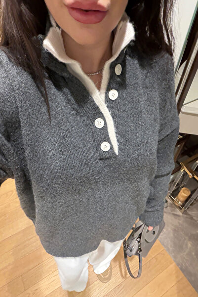 MAGARDE 2-Patch Buttoned Sweater - Anthracite