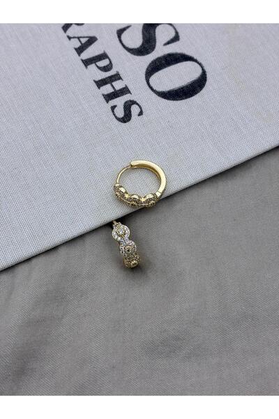 Hedef Bijuteri Zircon Stone Gold Color Round Motif Patterned Hoop Earrings Cm21