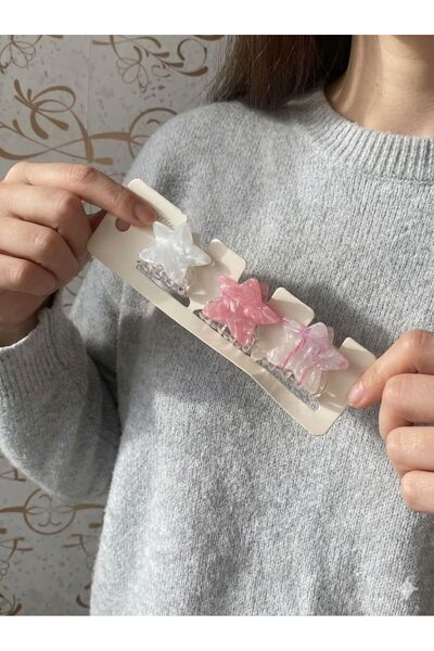 LUXENYA DESİGN 3’lü Yıldız Figürlü Mini Mandal Kadın Saç Tokası Seti Şeffaf A...