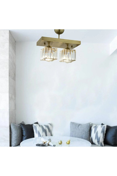 HubRom RIVIA 3416-02-FRR Φωτιστικό οροφής από κρύσταλλο σε αντικέ καφέ χρώμα 30x30 εκ. 2xE27 Μέγ. 60W