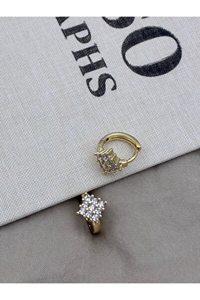 Hedef Bijuteri Zircon Baguette Stone Gold Color Square Form Hoop Earrings Cm22