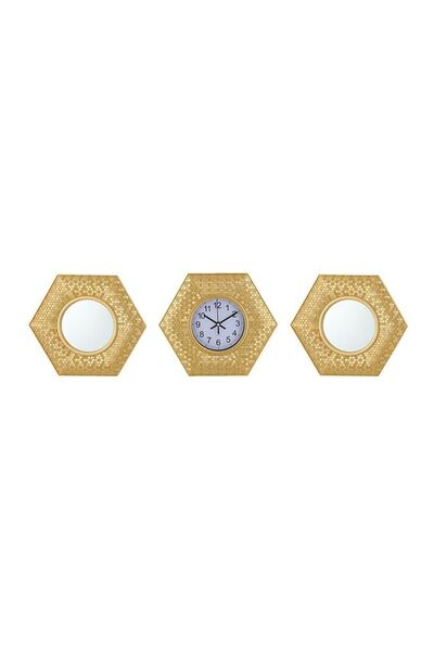 Arabest 3-in-1 3D Gold Quartz Battery Powered Modern Silent Wall Clock with 2 Wall Mirrors