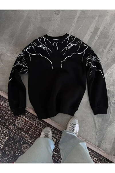 JANES Lightning Printed Crew Neck Sweatshirt - Black