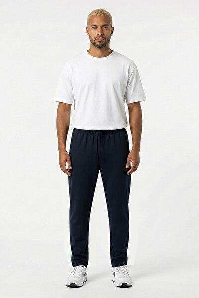 Cottonland Men's Carlo Two Thread Lycra Regular Waist Relaxed Fit Stretch Trousers Dark Blue