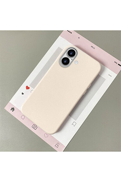 ucuc غطاء حماية متوافق مع آيفون 16 من السيليكون الأبيض ذو الملمس الجلدي لحماي...