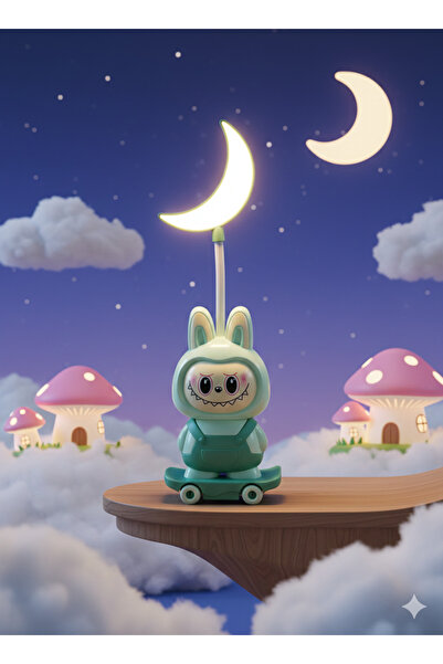 Silvanature Sevimli Labubu Kaykay Figürlü LED Masa Lambası | Çocuk Odası & Gece Lambası