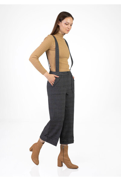 Guzella Plaid Crop Double Leg Culotte Pants with Solo Pockets