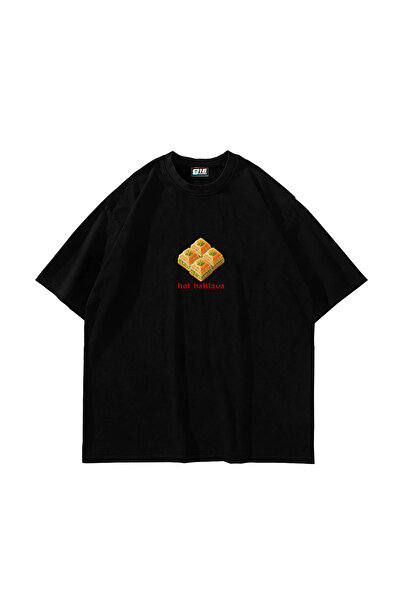 Sekizbiraltı Hot Baklava Printed Oversized Unisex Black Tshirt