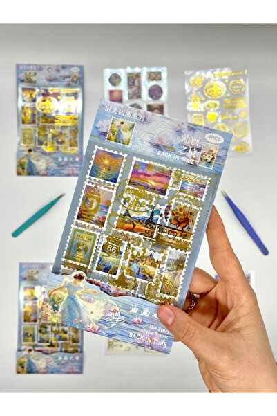 Kağıt Gemi Dükkan Vintage Sanatsal Doğa Ve Altın Yaldızlı Mühür Temalı 4Yapra...