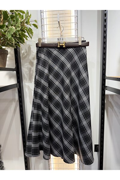 Mzr Collection KADIN EKOSE YÜN CEPLİ PİLE DETAYLI ÇAN ETEK