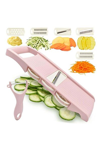 Arabest 5 in 1 Kitchen Slicer Vegetable Slicer, Multi Blade Potato Chip Slicer Vegetable Shredder (Pink)