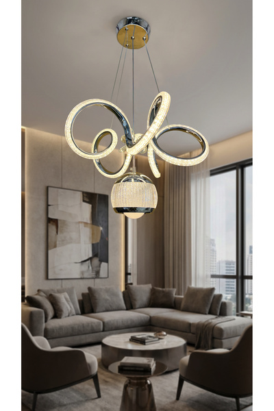 RSCOLLECTIONS Kıvrım Tekli Simli Yakamoz Top Modern Sarkıt Led Avize Kumandas...