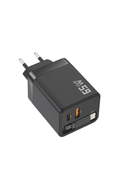XTRIKE ME 65W GAN Hızlı Şarj Cihaz Dahili Type-C Kablolu, PD 65W + USB 18W Çift Portlu, MacBook iPhone Uyumlu