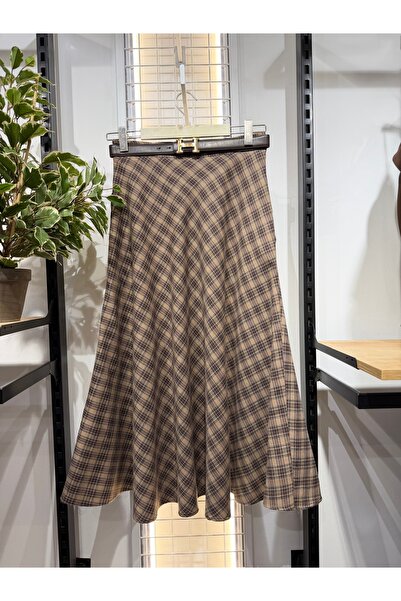 Mzr Collection KADIN EKOSE YÜN CEPLİ PİLE DETAYLI ÇAN ETEK