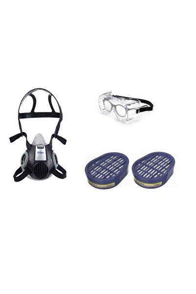 Dräger Yarım Yüz Maske 3300 Drager Abek Filtre Google Gözlük Univet 602.01 Set