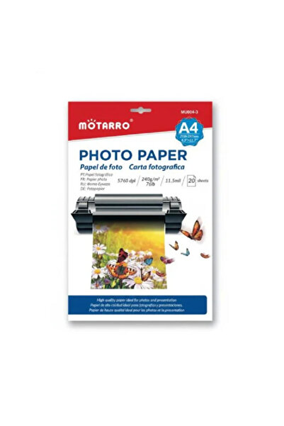 MOTARRO A4 Glossy Photo Paper MU004-3, 20 Sheets, 240GSM 11.5mil, 5760dpi High Resolution
