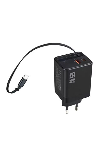 XTRIKE ME 65W GAN Hızlı Şarj Cihaz Dahili Type-C Kablolu, PD 65W + USB 18W Çift Portlu, MacBook iPhone Uyumlu