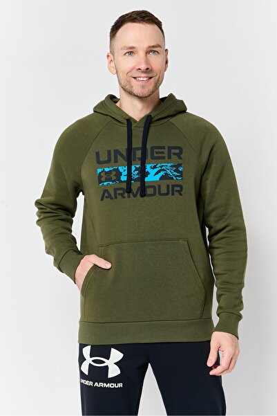 Under Armour هودي رجالي فضفاض بأكمام طويلة مناسب للأنشطة الخارجية، لون زيتوني